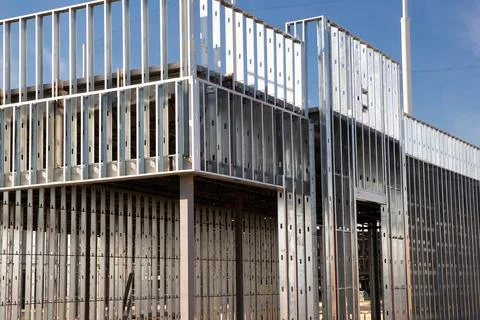 In the construction site, steel structure is under construction Stock Photos