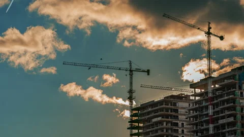 Construction site stopped at the end of the day, timelapse video 4k Stock Footage 236658942