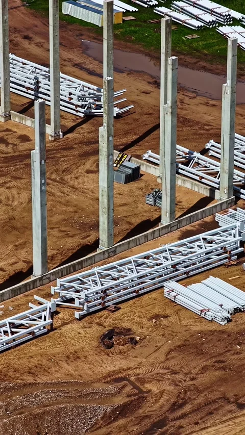 Construction Site Structural Framework Stock Footage 337748485