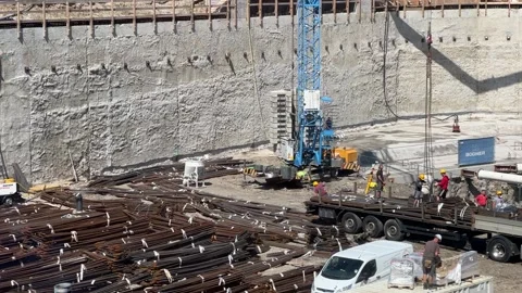 Construction site with structural steel Stock Footage 201731552