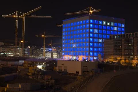 Construction site of Stuttgart 21 at night Stock Photos