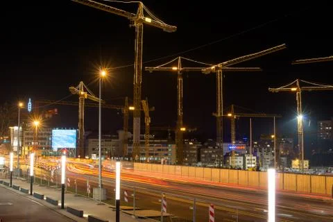 Construction site of Stuttgart 21 at night Stock Photos