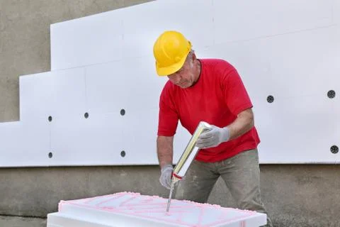 Construction site, styrofoam insulation Stock Photos