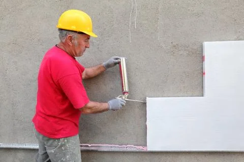 Construction site, styrofoam insulation Фото