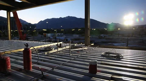 Construction site sunrise Vídeos de archivo 27823442