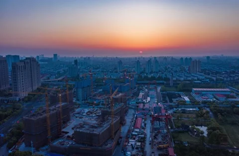 Construction Site In Sunrise Stock Footage 134920686