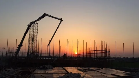 Construction site at sunset Stock Footage 79318627