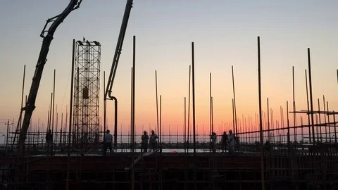 Construction site at sunset Stock Footage 79318757
