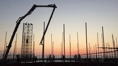 Construction site at sunset Stock Footage 79319068