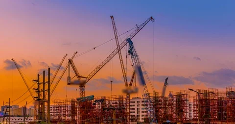 Construction site sunset Stock Footage 100858763