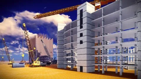 Construction site at sunset Stock Illustration