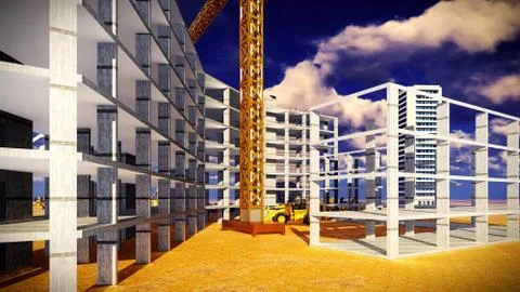 Construction site at sunset Illustrazione stock