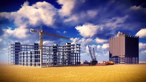 Construction site at sunset Stock Illustration