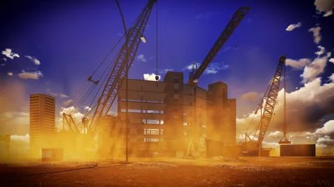 Construction site at sunset Stock-Illustration