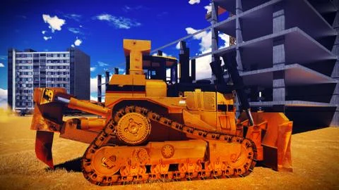 Construction site at sunset Illustrazione stock