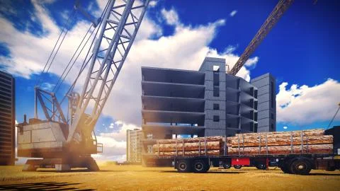 Construction site at sunset Stock-Illustration