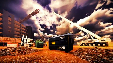 Construction site at sunset Stock Illustration