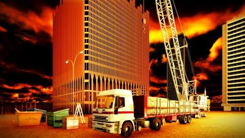 Construction site at sunset Illustrazione stock