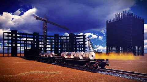 Construction site at sunset Stock Illustration