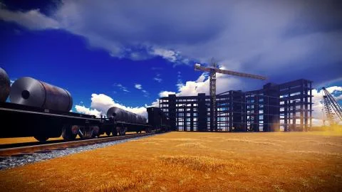 Construction site at sunset Stock Illustration