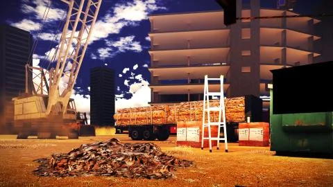 Construction site at sunset Stock Illustration