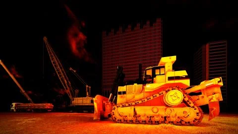 Construction site at sunset Stock Illustration