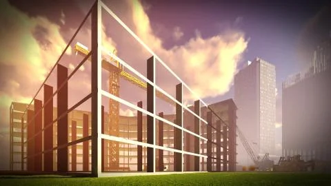 Construction site at sunset 库存插图
