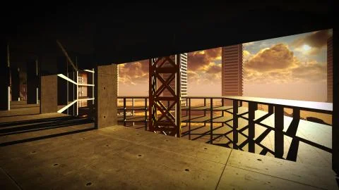 Construction site at sunset Stock Illustration