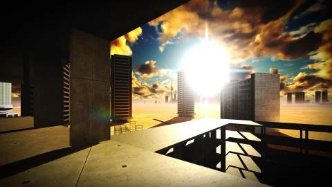 Construction site at sunset Stock Illustration