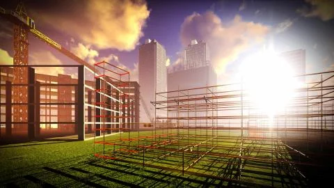 Construction site at sunset 库存插图