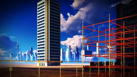 Construction site at sunset Illustrazione stock