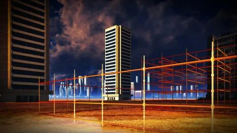Construction site at sunset Stock Illustration