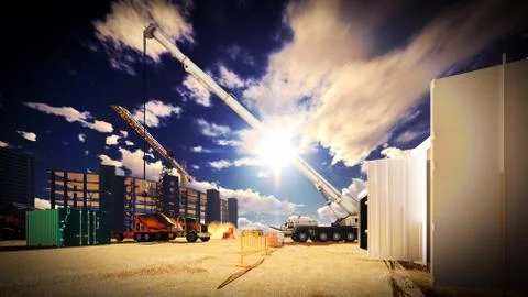 Construction site at sunset Illustrazione stock