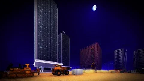 Construction site at sunset Stock Illustration