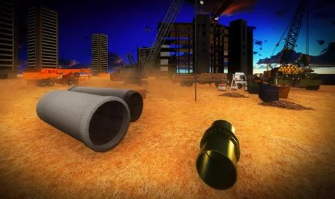 Construction site at sunset Illustrazione stock