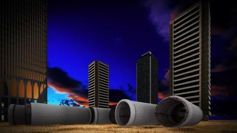 Construction site at sunset Stock Illustration