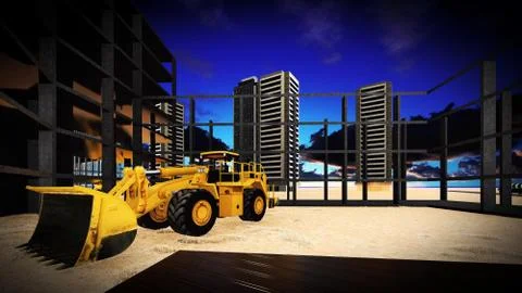 Construction site at sunset Stock Illustration