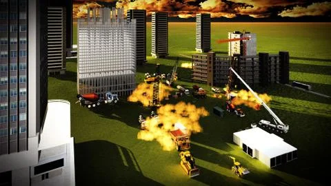 Construction site at sunset Stock Illustration