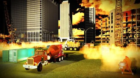 Construction site at sunset Stock-Illustration