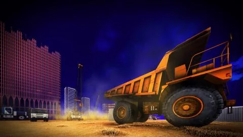 Construction site at sunset Stock Illustration