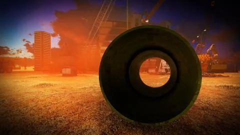 Construction site at sunset Stock Illustration