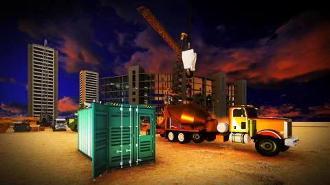 Construction site at sunset Stock Illustration