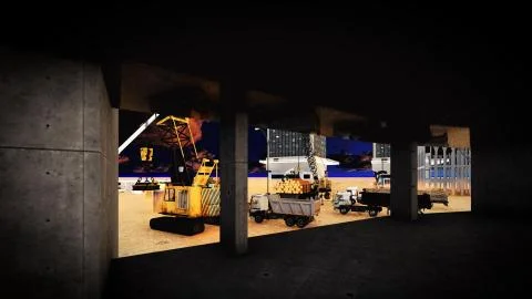 Construction site at sunset Stock Illustration