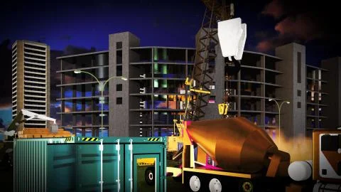 Construction site at sunset Stock Illustration