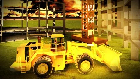 Construction site at sunset Stock Illustration