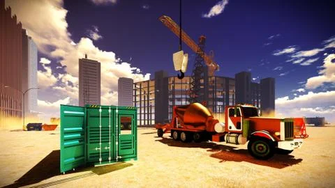 Construction site at sunset 库存插图