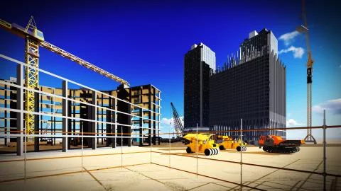 Construction site at sunset Stock Illustration