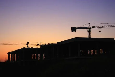 Construction site at sunset Stock Photos