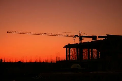 Construction site at sunset Stock-Fotos