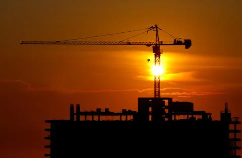 Construction site as sunset Stock Photos